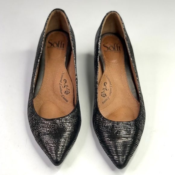 Sofft Altessa kitten heel black metallic silver stripes leather pointy toe 6.5 - Picture 7 of 11